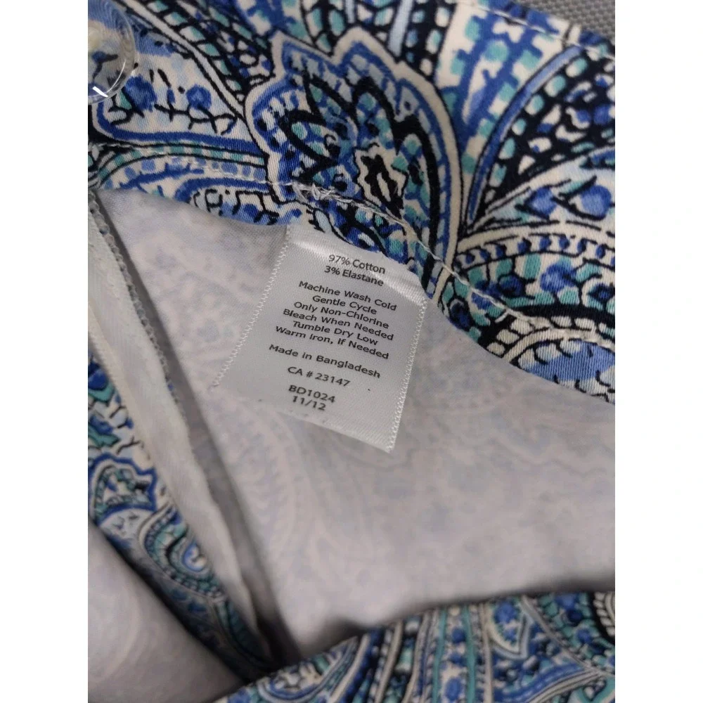 Talbots Heritage Ankle Pants Women 10 Blue Paisley Side Zip Straight Leg‎